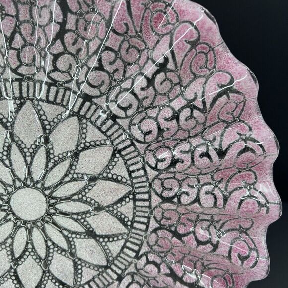 SYDENSTRICKER Embassy Pink Lace Ruffled Cake Plate Art Glass 12" - Picture 2 of 5